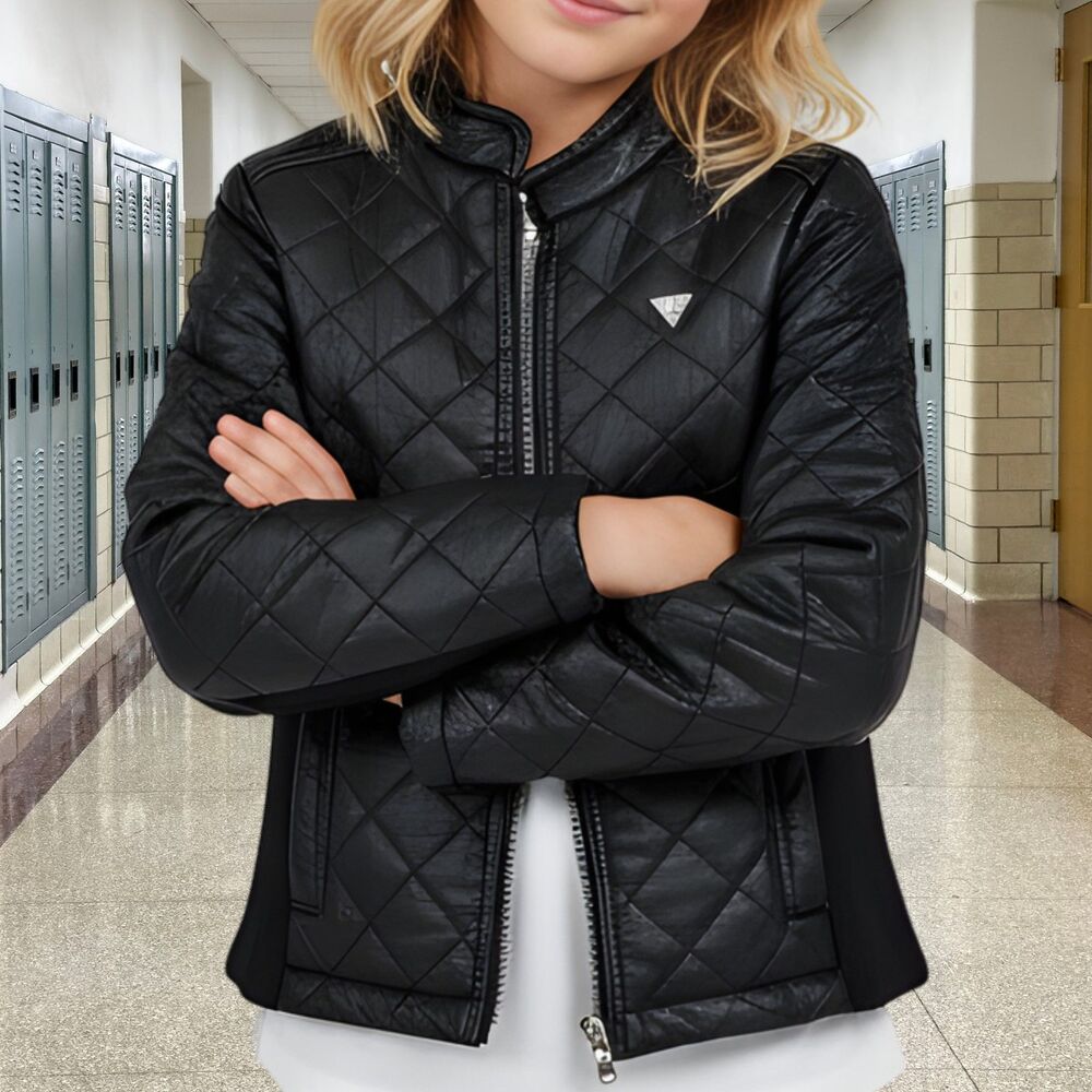 Guess Girls 8-10 Black Quilted Faux Leather Moto Jacket